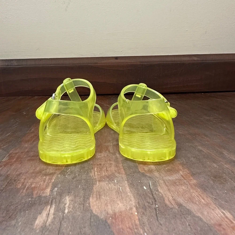 Toddler Neon Yellow Jelly Sandals T-Strap Water Shoes Size 6 Kids Summer PVC